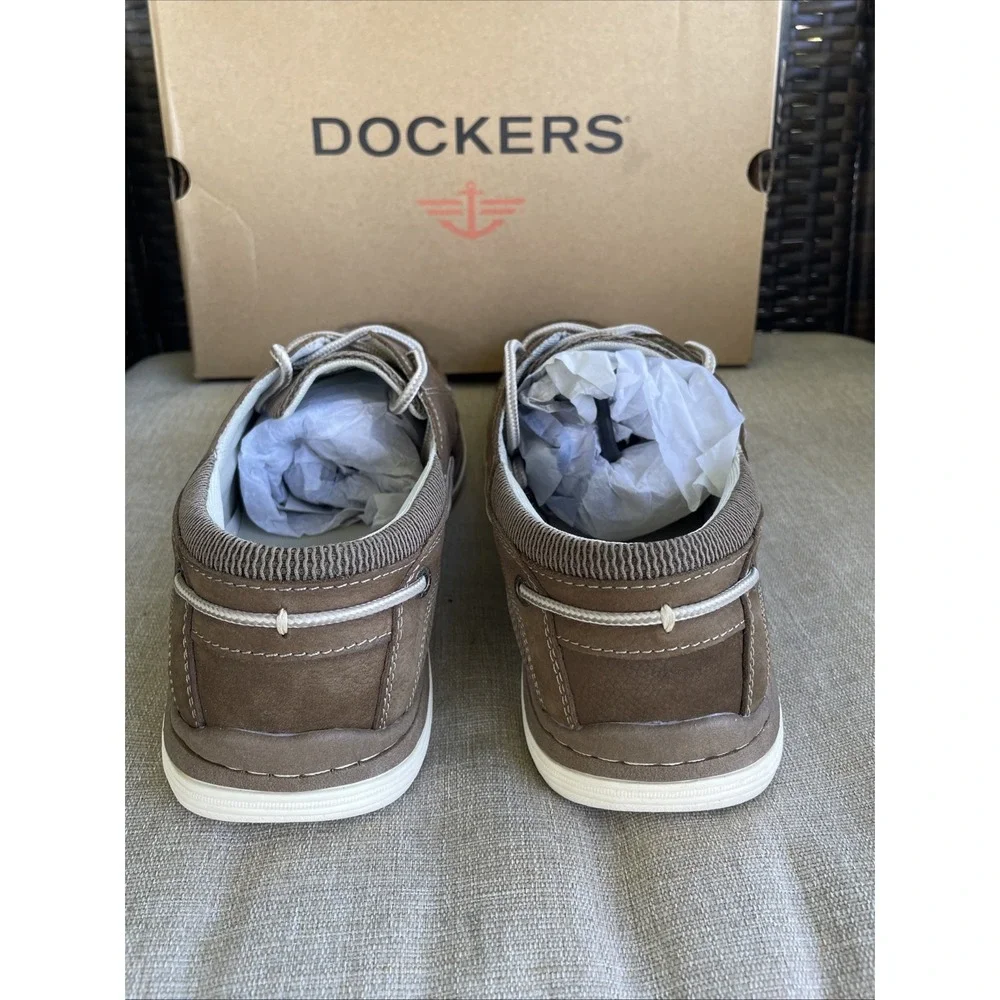 Dockers Lakeport Memory Foam Boat Shoes Dark Taupe Leather Sz 13 Men's